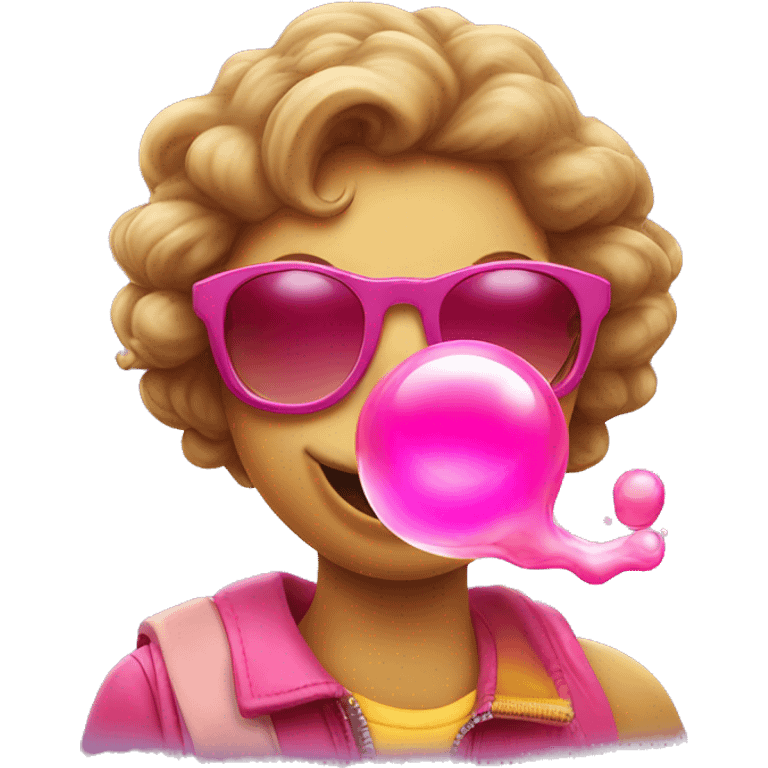 A smiley face blowing bubble gum with Oakley sunglasses on emoji