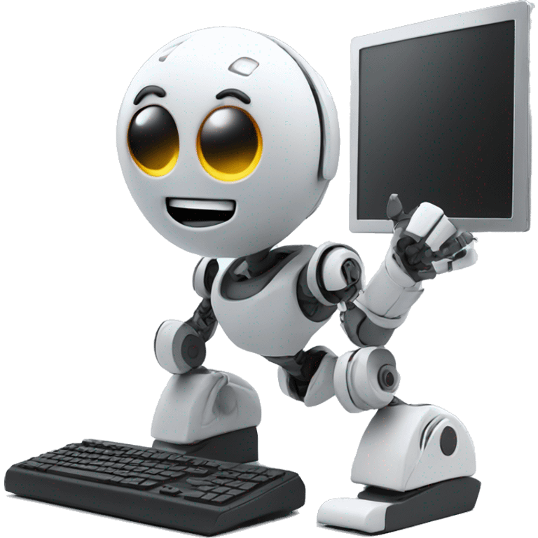 robot comes off computer and displays its face outside emoji