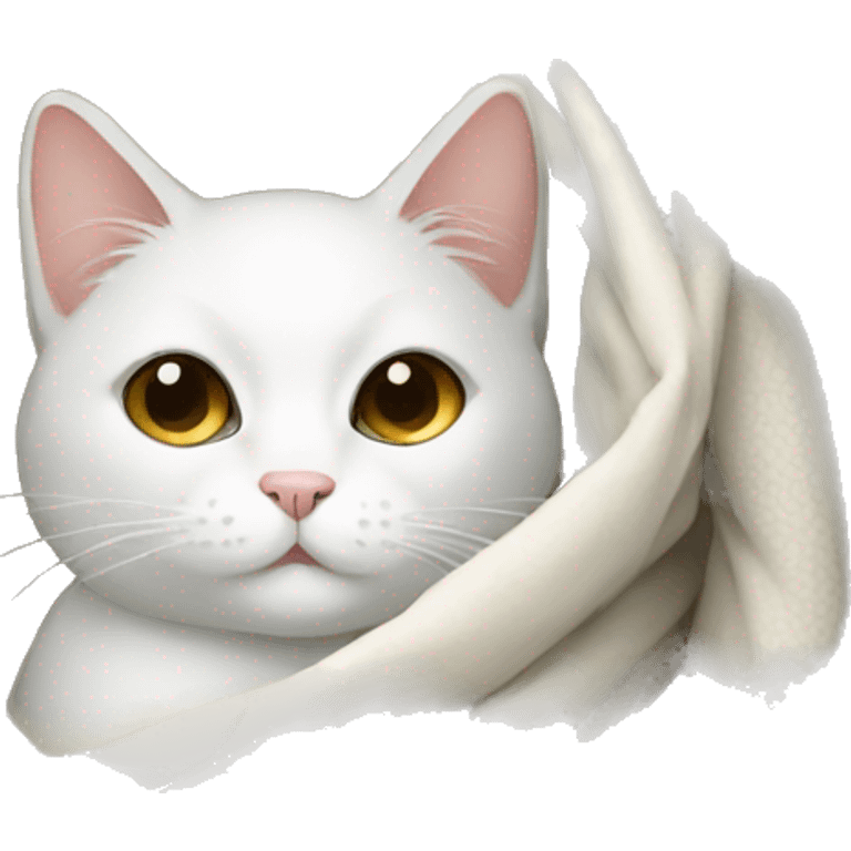 White cat wrapped in a blanket emoji