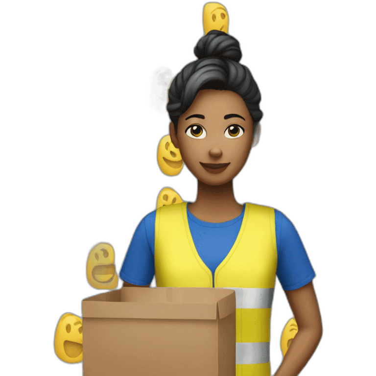 Ikea coworker woman blue t-shirt stripe and yellow vest emoji