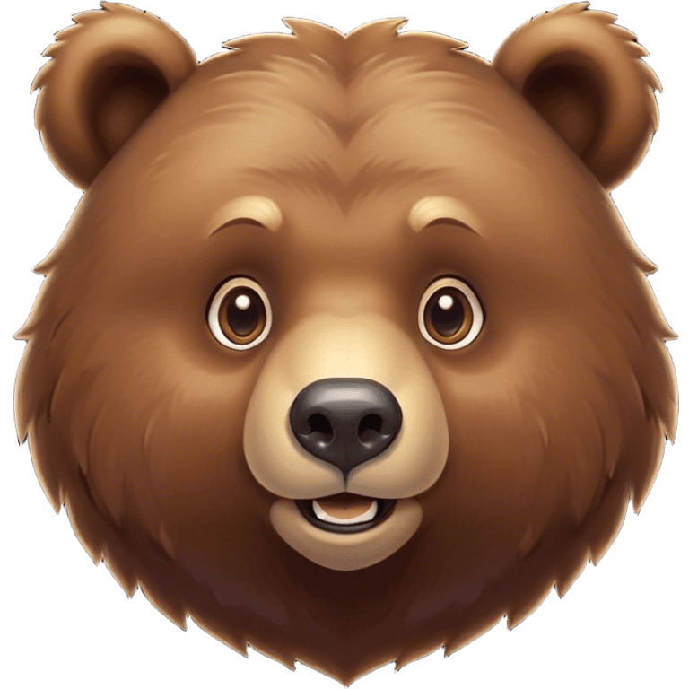 Cinematic Cute Grizzly Bear Portrait Emoji, Head tilted playfully and inquisitively, featuring a dense, rugged deep brown fur with a gentle, curious expression in round, sparkling eyes, Simplified yet irresistibly adorable features, highly detailed, glowing with a warm, friendly glow, high shine, affectionate and surprisingly gentle, stylized with a touch of wild whimsy, bright and endearing, soft glowing outline, capturing the essence of a mischievous yet loving bear, so playful it feels like it could amble out of the screen and into your arms! emoji