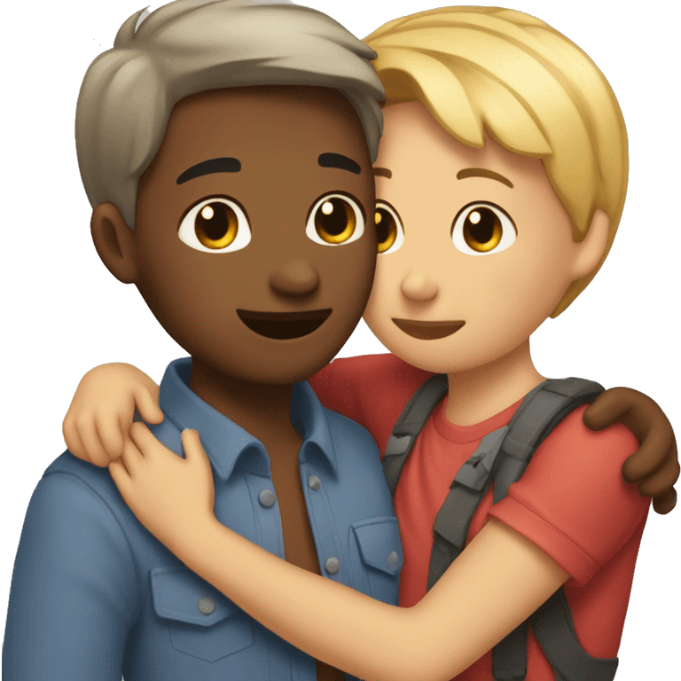 Two burnettte best friends hugging one with short hair one with long emoji