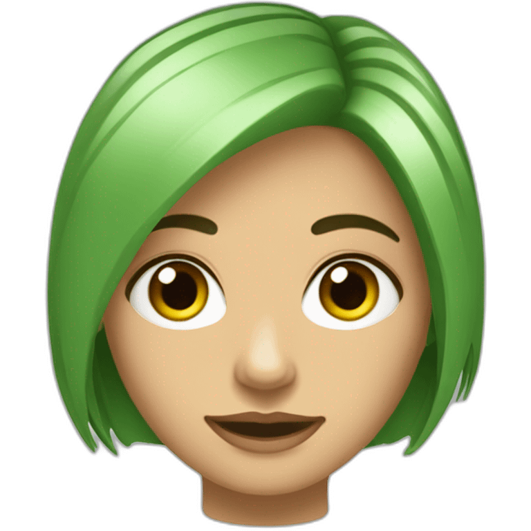 Mujer verde, cabello lacio largo, ojos rasgados facciones finas emoji