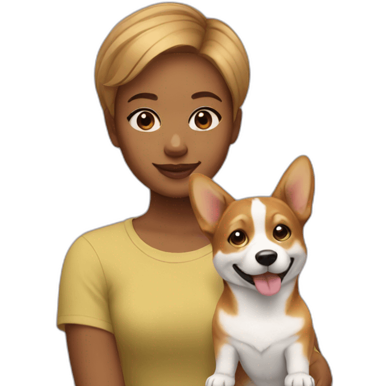 short hair girl with corgi emoji