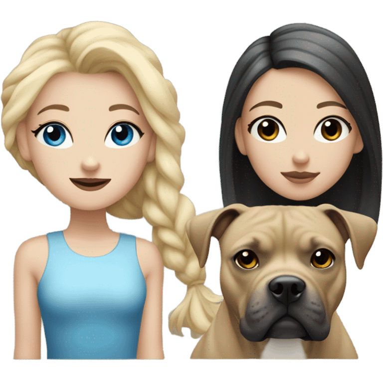 Blonde hair blue eyed girl with black pit bull with black and white face  emoji