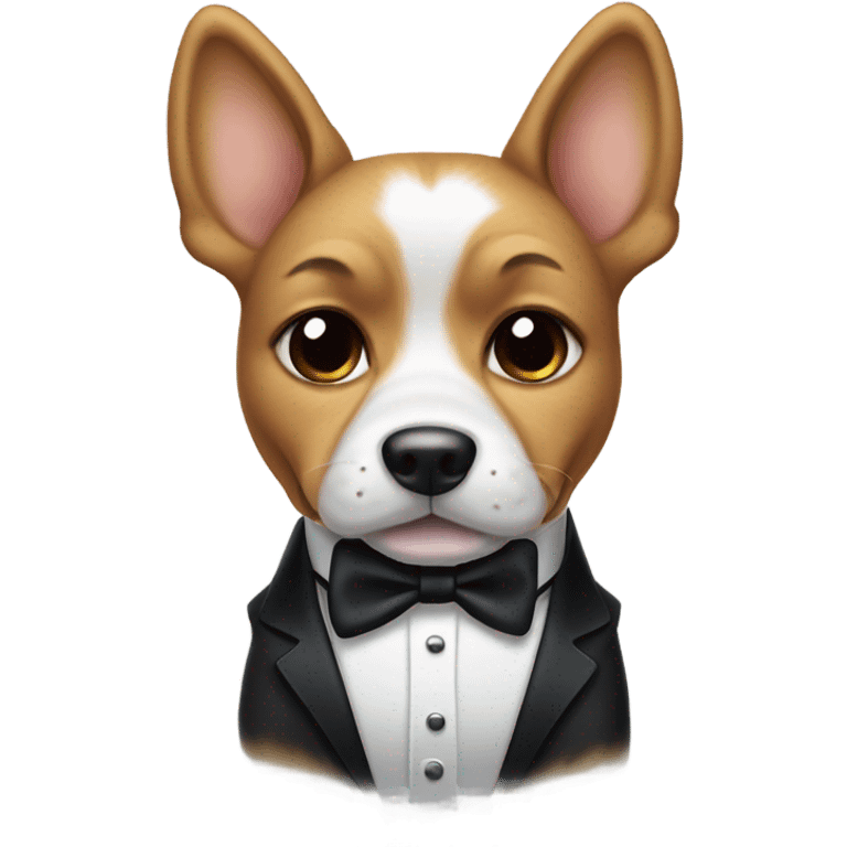 dog in tuxedo winking emoji