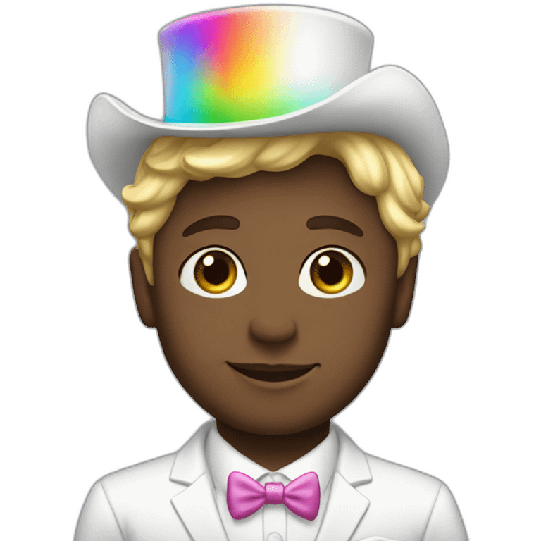 Posh-boy-with-white-suit-and-rainbow-unicorn-hat emoji