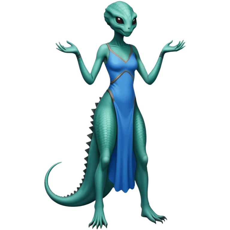 a reptilian alien woman full body, in blue dress emoji