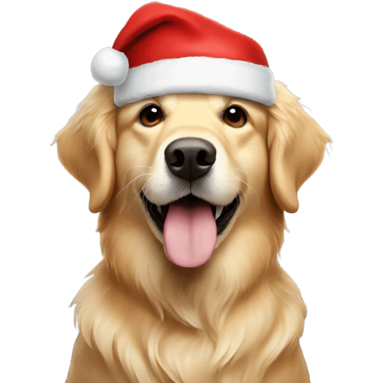 Golden retriever with Santa hat emoji