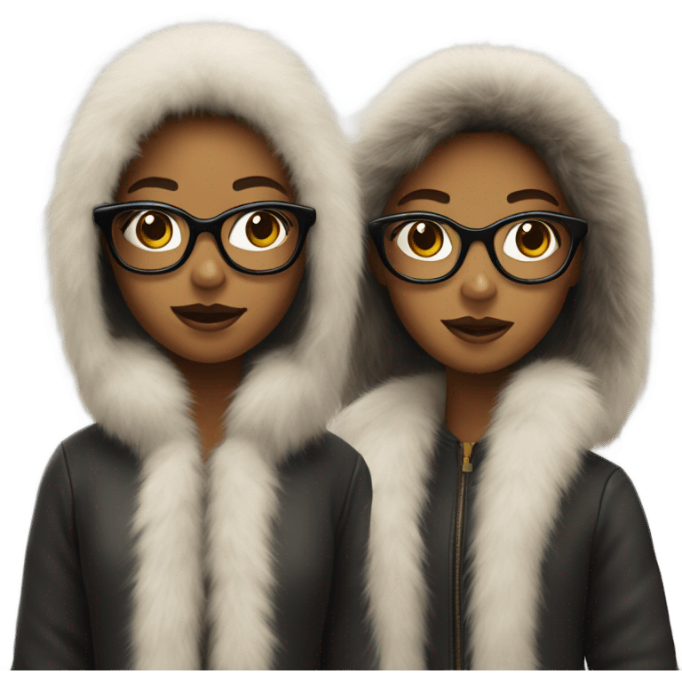 two teenage girls wearing fur coat and glasses emoji