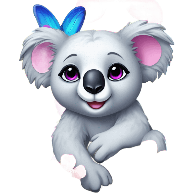 Lisa Frank koala bear with rainbow eyes with flowers emoji