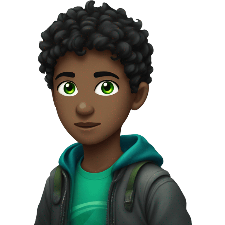 Percy Jackson in the Lightning Theif who is a boy with green and blue eyes, ADHD, black hair, fair skin emoji