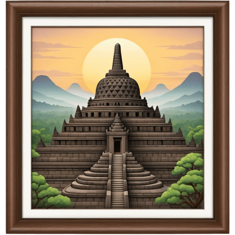 Cinematic Realistic Borobudur Landmark Emoji, showcasing the majestic ancient Buddhist temple rendered with intricate textures and serene, historic lighting. emoji