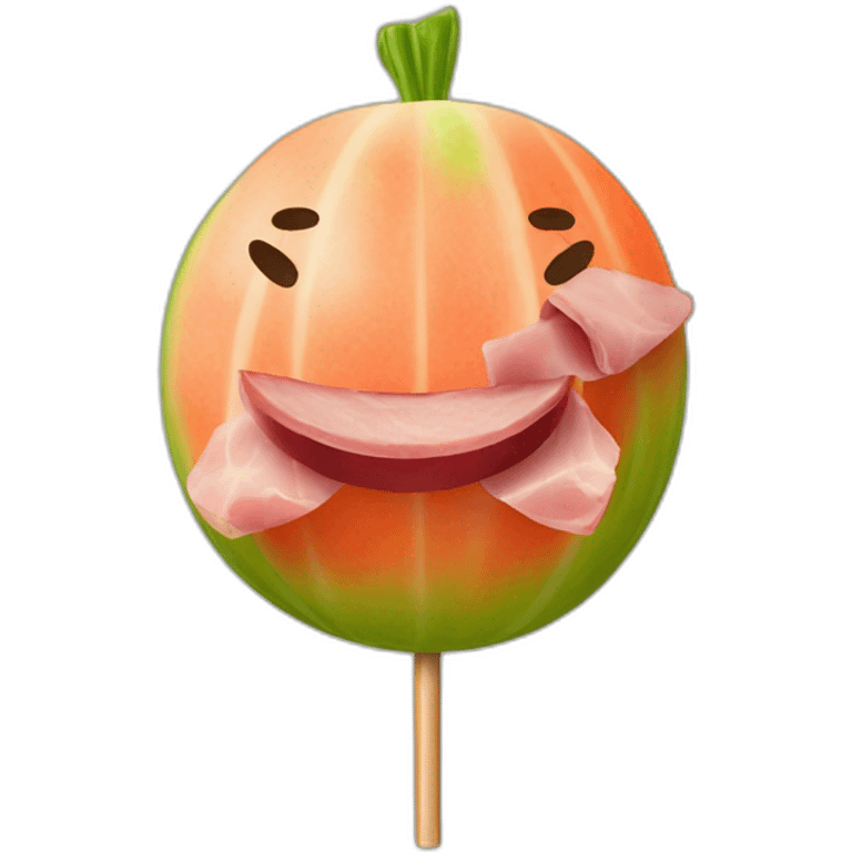 Melon balls with ham on a stick emoji