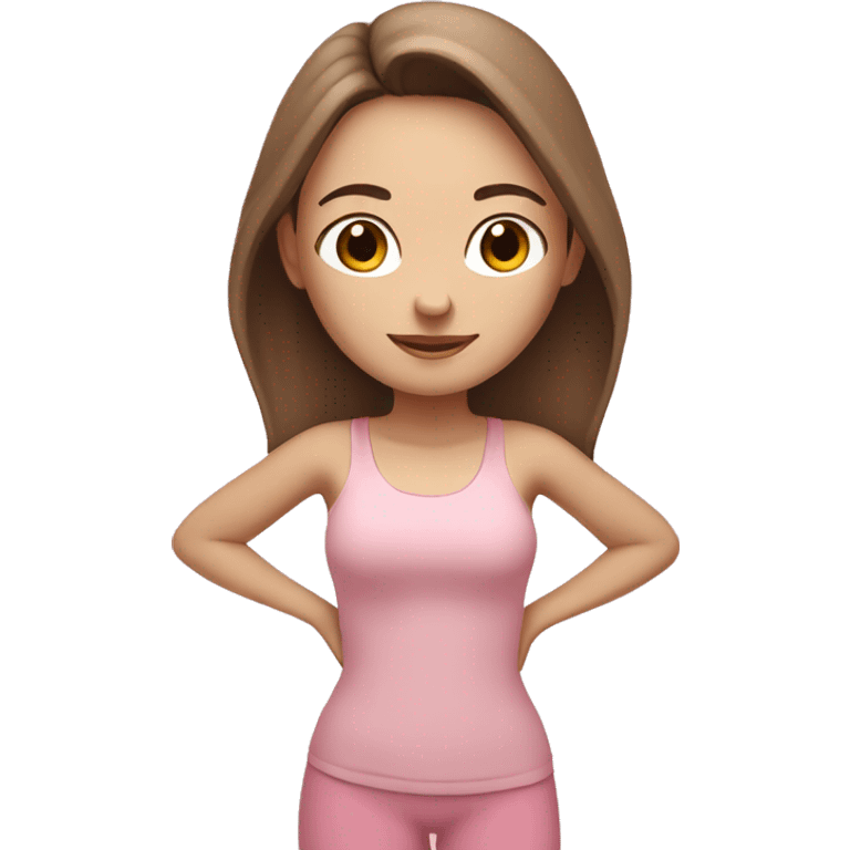 White skin brown hair yoga girl light pink clothes  emoji