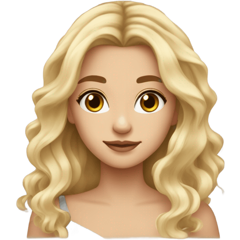 Beautiful girl,blonde hair,wavy hair，long hair, brown eyes emoji