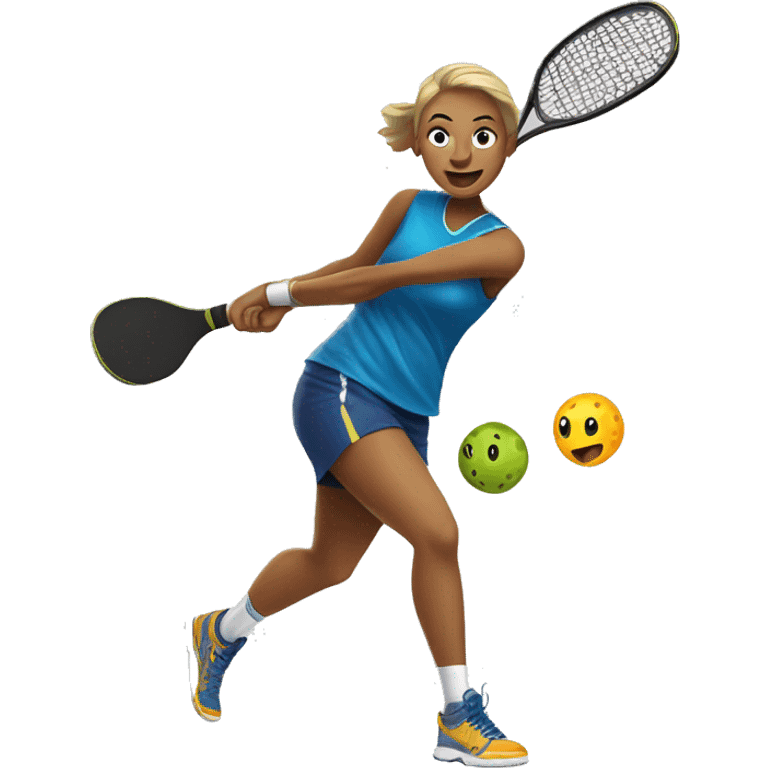 Female Pickleball player hitting a Pickleball emoji