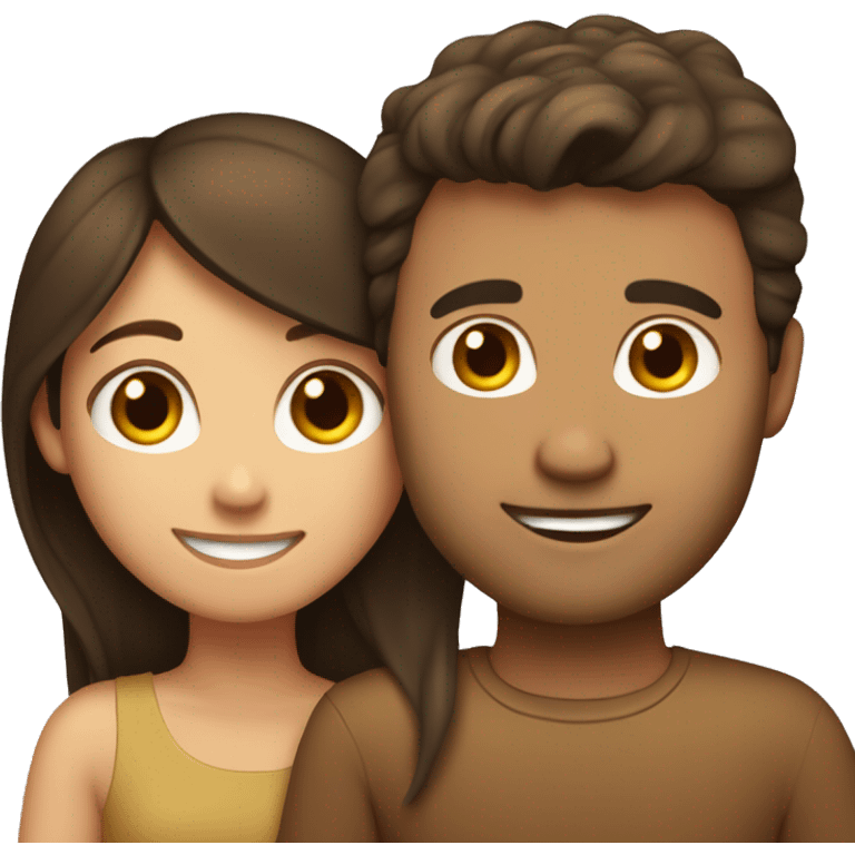 Brunette girl hugging tan man with brown hair emoji