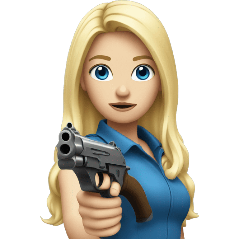 Blonde girl with blue eyes holding a gun emoji