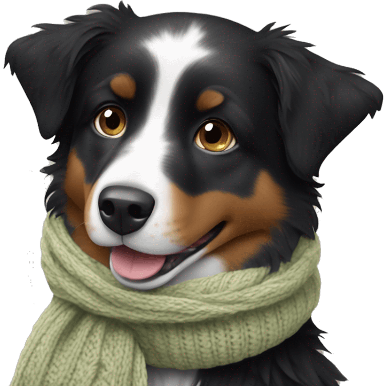 Small black australian shepherd dog wearing a knit scarf emoji