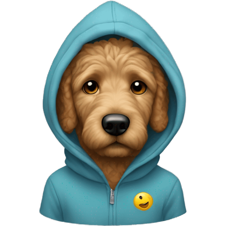 Human in hoodie with head of a Golden doodle   emoji