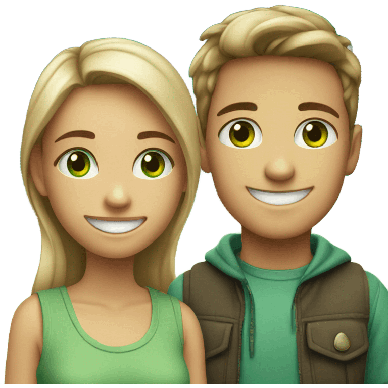 smiling girl with green eyes with boy outdoors emoji