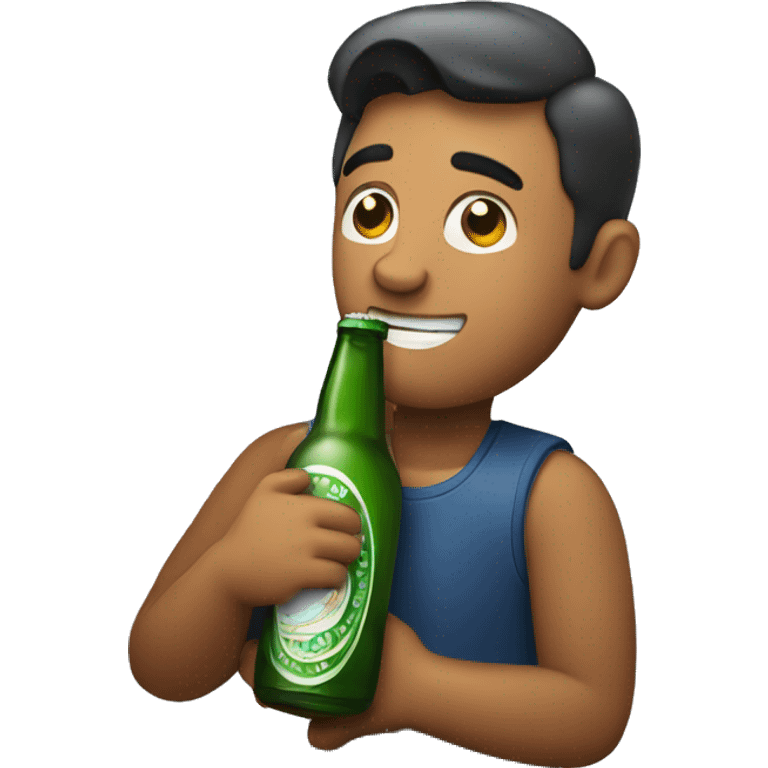 A man hugs a bottle of beer emoji