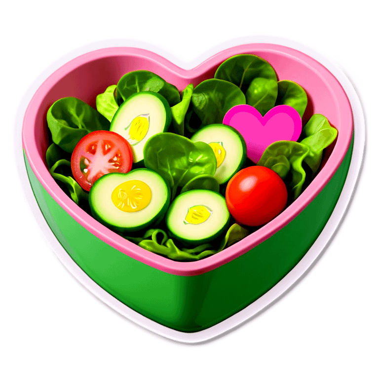 green salad in a pink heart shaped plate   emoji