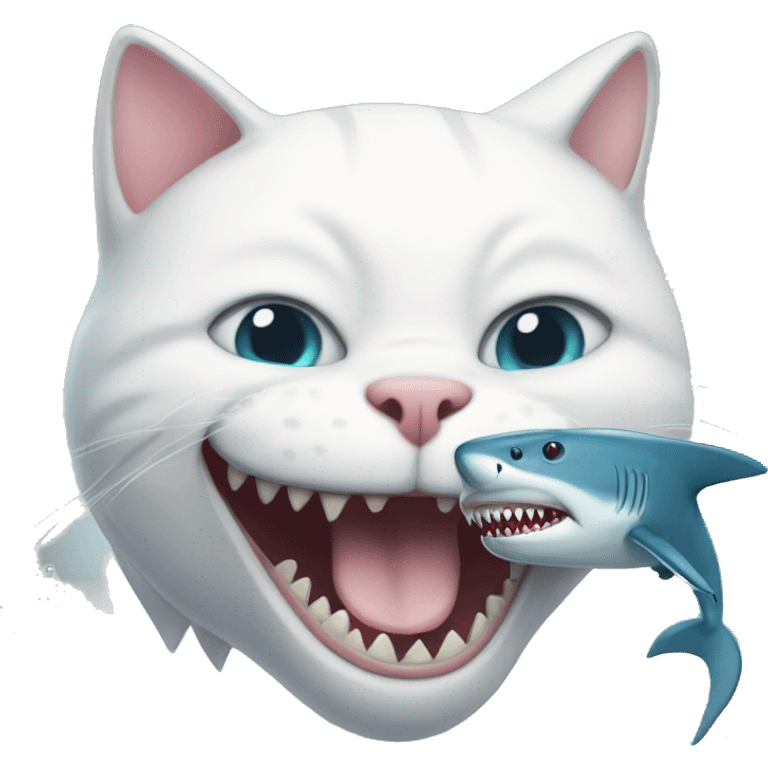 White cat with a shark in the mouth emoji