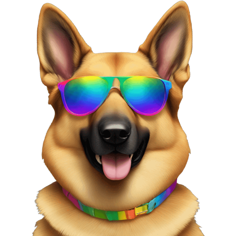 German Shepard with rainbow sunglasses emoji