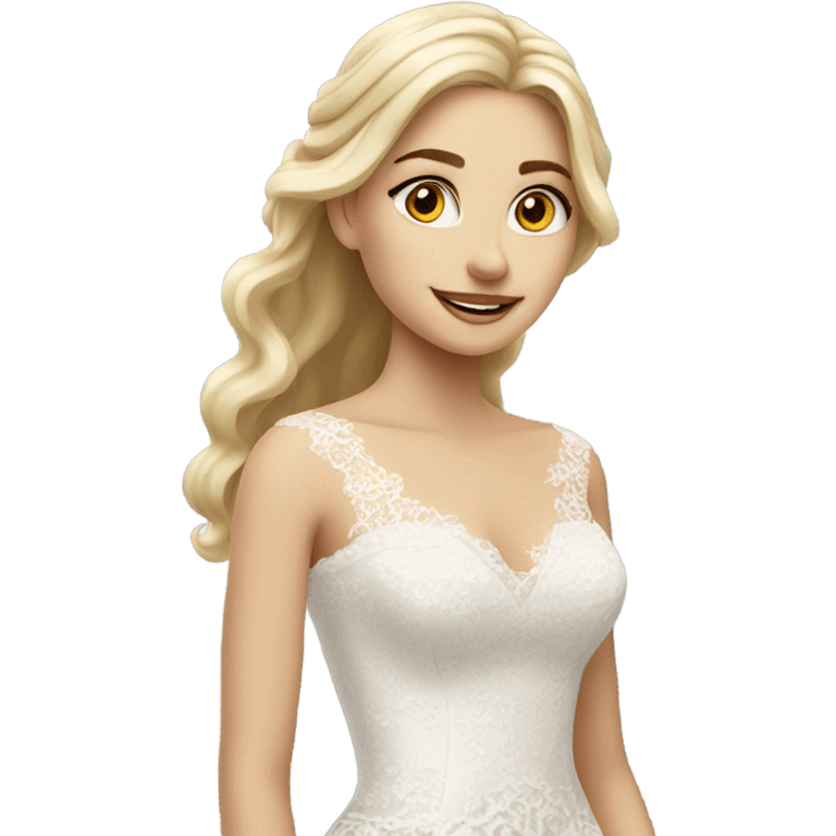 Beautiful blonde girl with long lace wedding dress emoji