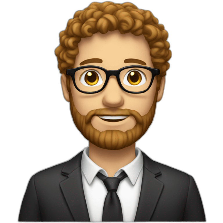 white man with curly hair, long beard and black rimmed glasses emoji