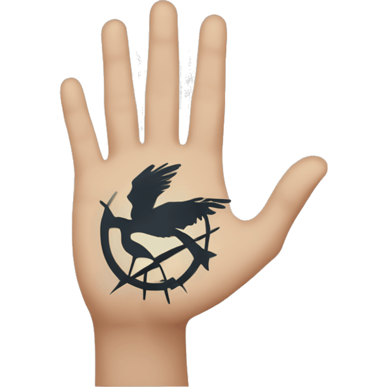 The mockingjay hand signal from hunger games: hand with index middle and ring finger extended emoji