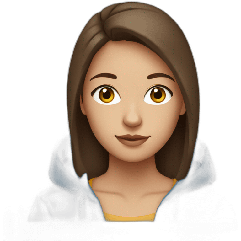 Girl with brown hair, brown eyes blue hoodie emoji