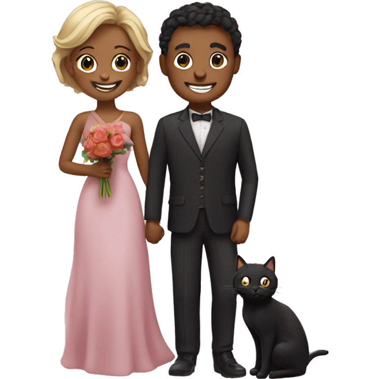 Happy couple with black cat  emoji