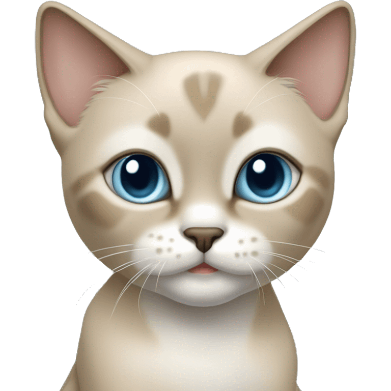 Thai breed cat with a light cream-brown body, dark gray nose and face, ears, and paws. sharp ears, and striking light blue eyes  emoji