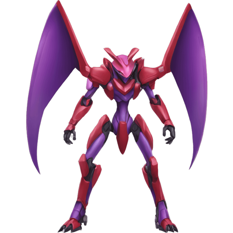 a purple-green-red Genesect-Raptor-Fakémon—hybrid with a futuristic visor-helmet full body emoji