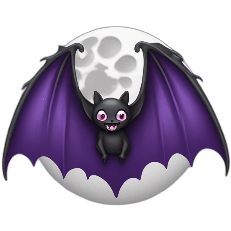 purple black vampire bat wings flying in front of large dripping grey crescent moon emoji