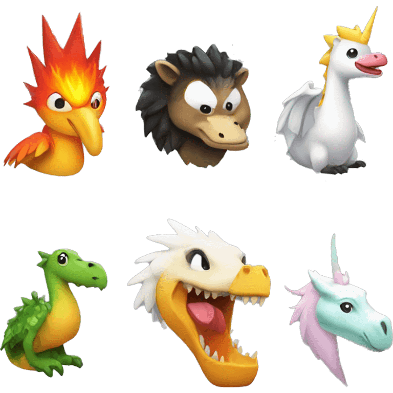 Crocodile bird Phoenix, dragon, unicorn and panda emoji