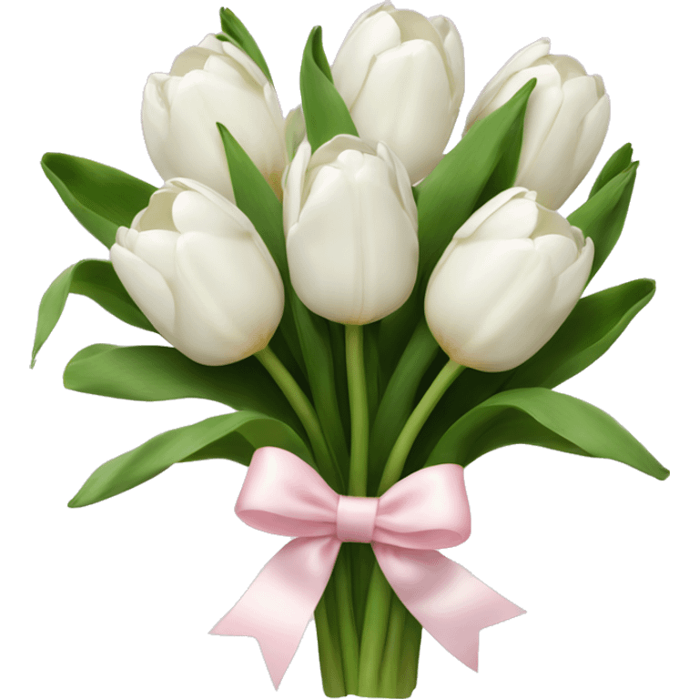 White tulips bouquet with light pink bow  emoji