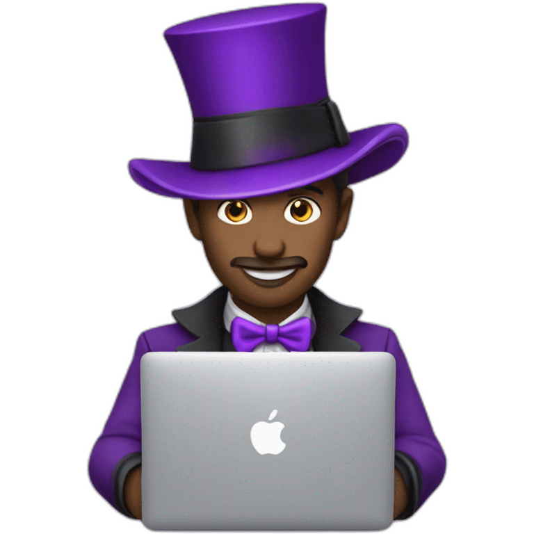 magician with a purple magic hat working on a macbook emoji