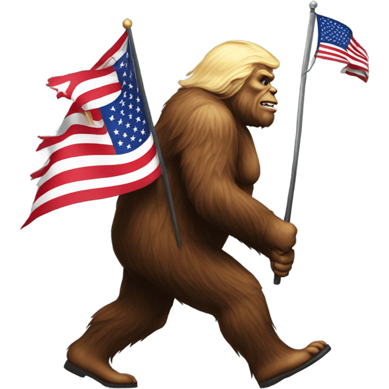 Patriotic Trump Sasquatch walking with flag emoji