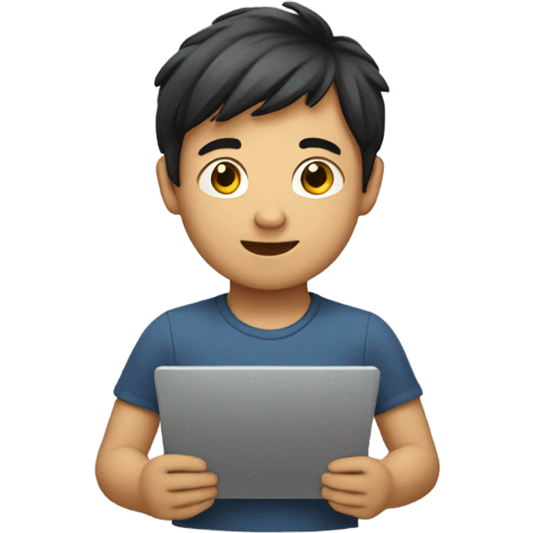 Young asian guy with computer emoji