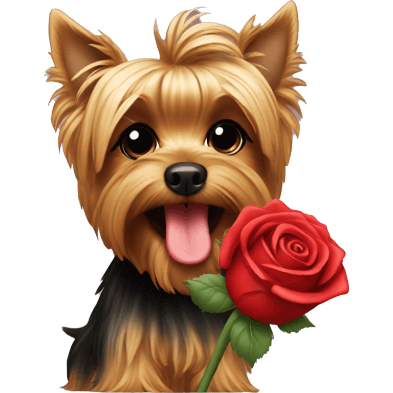 Yorkie holding a rose in mouth emoji