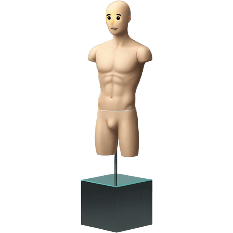 male mannequin abs cubes inside a glass cube on a stand isometric view emoji