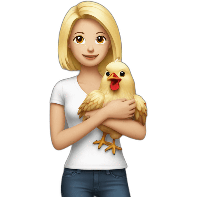 blonde woman holding a chicken emoji