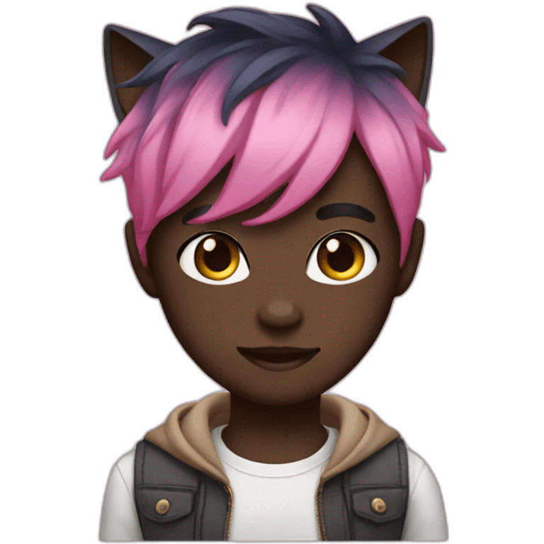 dark skin catboy with pink hair emoji