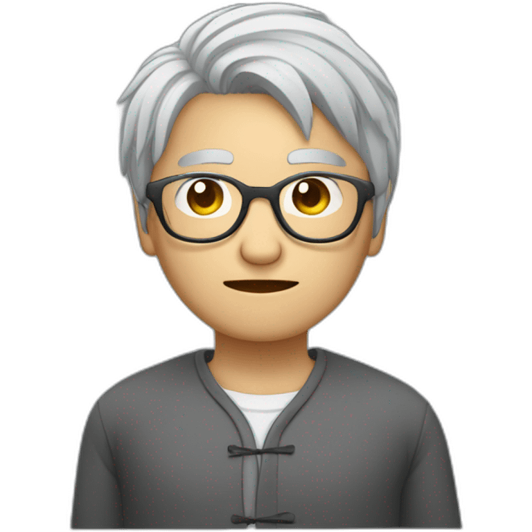 Chinese grey hair wear glasses showing thumb down emoji