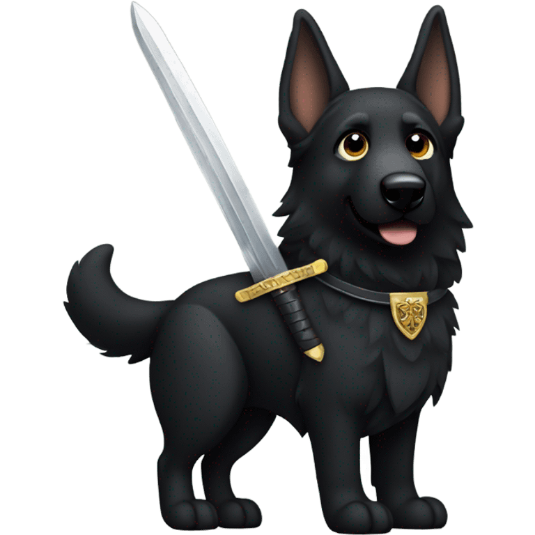 All black German shepherd with sword   emoji