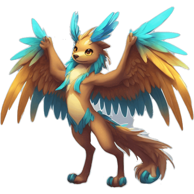 Anthro Sona Cool Edgy Cute Colorful Shy Winged Shiny Fakemon-Fantasy-Creature With Long Hair-Mane Full Body emoji